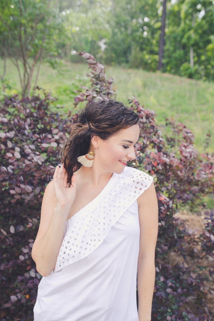 LOFT white off the shoulder one shoulder top // Littles Style: Mom and Baby Fashion // Style tips from Heather Brown of MyLifeWellLoved.com