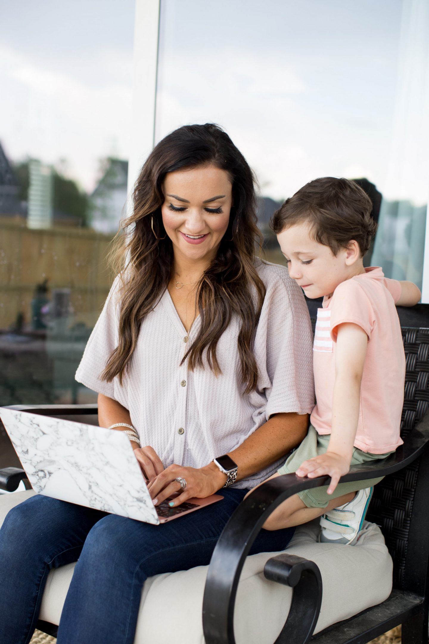 Mom and son with laptop