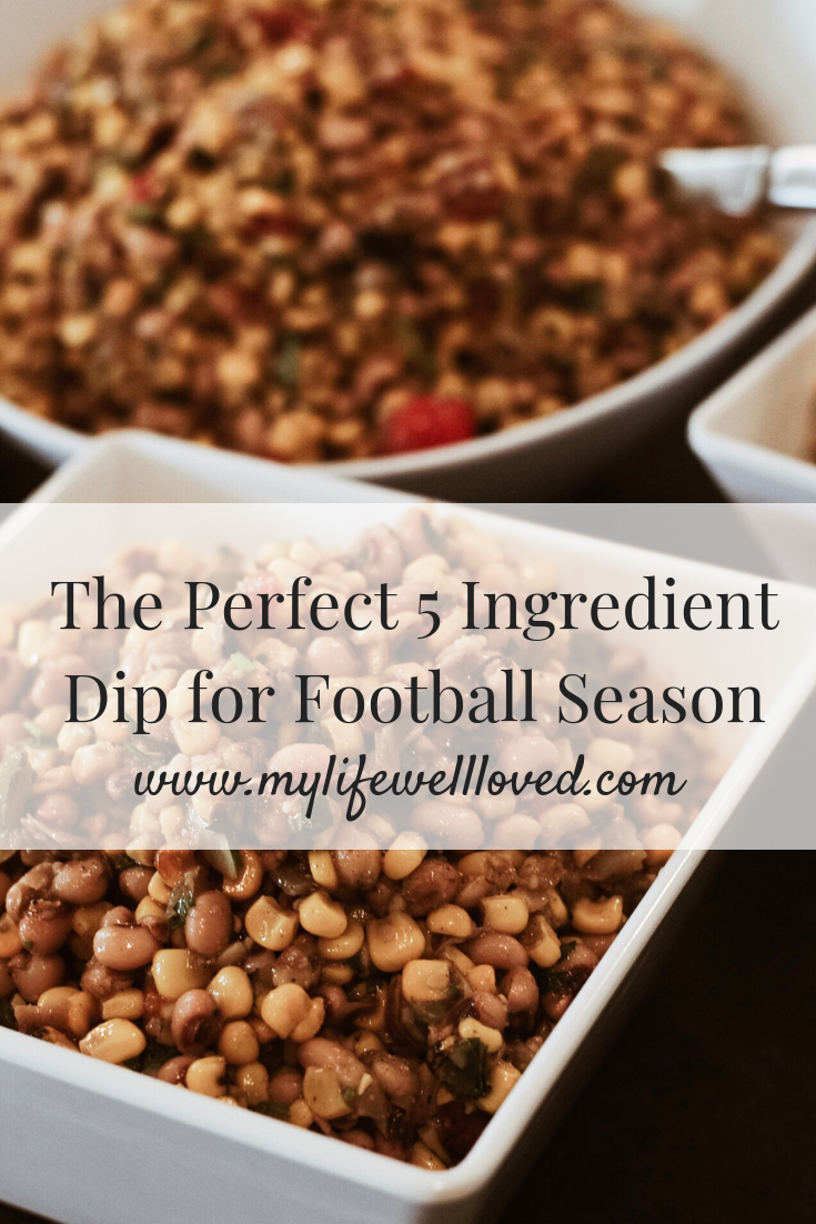 Easy & delicious healthy 5 ingredient football dip recipe for game day by Heather @ MyLifeWellLoved.com // #footballdip #gameday #healthyrecipe #easyrecipe