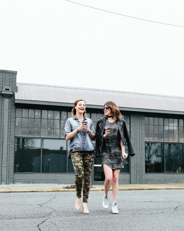 How to Style Camo two different ways from Heather Brown of MyLifeWellLoved.com // Camo Pants // Camo Dress style ideas // Camo Fashion // Mom Style // India Hicks Bag