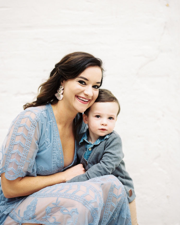 Fourteen Weeks Pregnant Update from Alabama mom blogger Heather of MyLifeWellLoved.com // blue lace dress / photo shoot styling for mom and son style