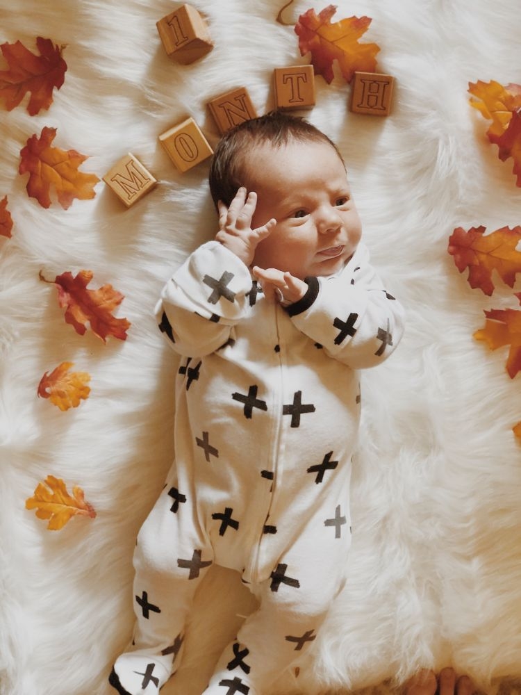 Sharing Finn's First Baby Milestones by Month by Heather at MyLifeWellLoved.com // #onemonthold #babymilestones