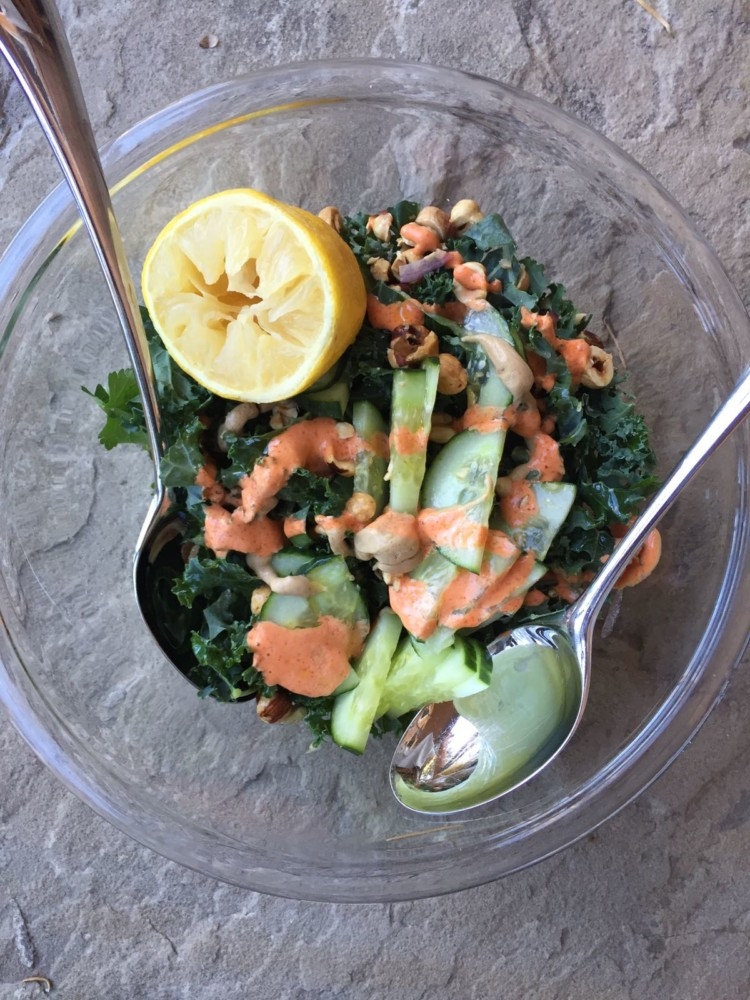 One Bowl Kale Salad from Heather Brown of MyLifeWellLoved.com // Salad Recipe // Kale Salad Lunch Recipe