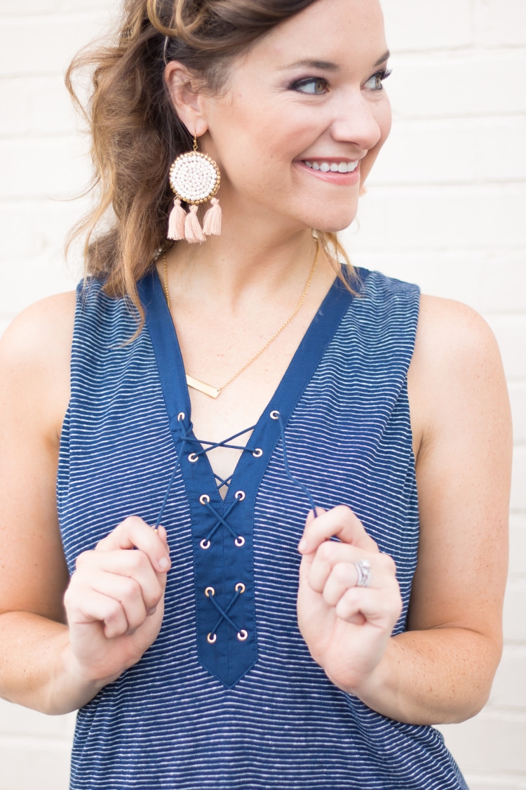 Striped Maxi Dress from Alabama Blogger Heather of MyLifeWellLoved.com // Statement earrings with maxi dress // mom style