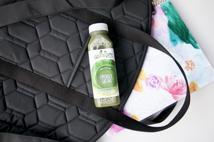 Evolution Fresh Juice for Whole 30 and Paleo lifestyle with Heather Brown of MyLifeWellLoved.com // Cinda B Bag // Cut Out Sleeves Joah Brown Top athleisure wear from MyLifeWellLoved.com