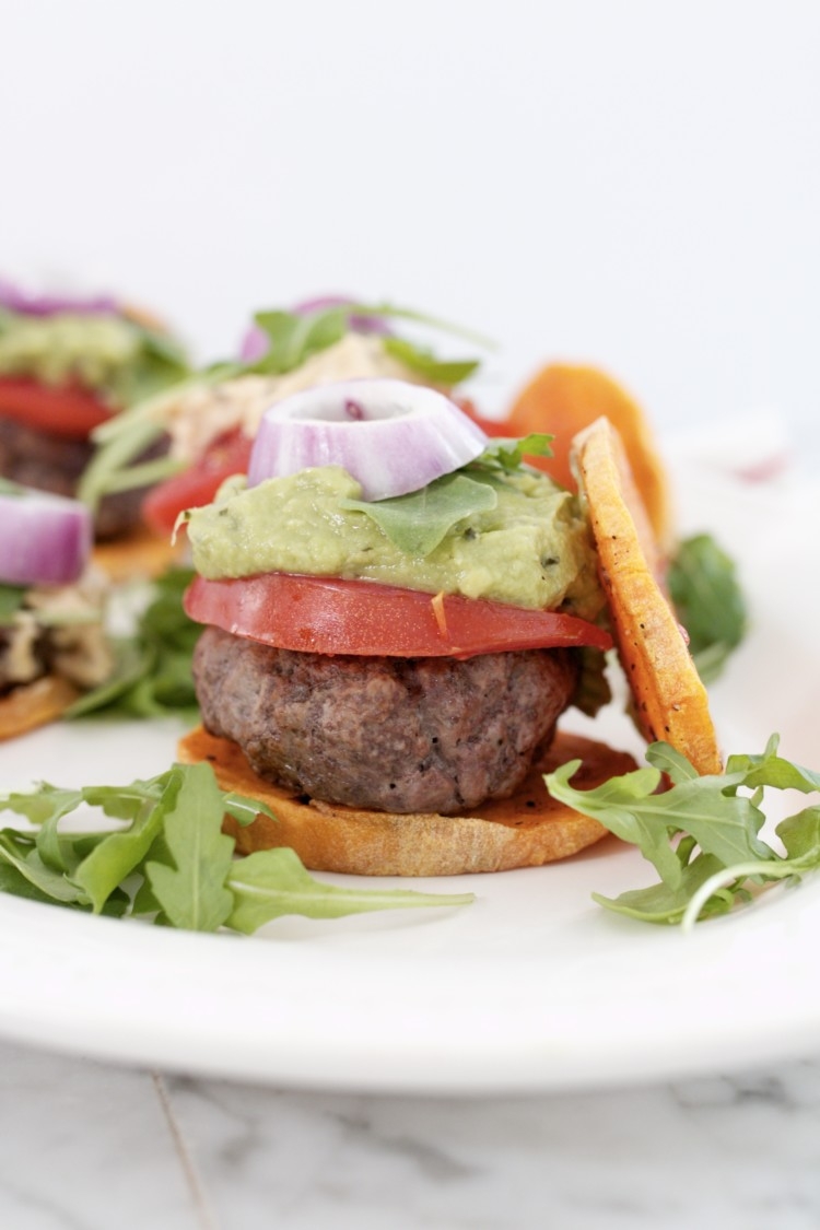 Whole30 sweet potato bun sliders, Paleo Sliders from healthy lifestyle blogger Heather from mylifewellloved.com // Paleo Appetizer Recipe