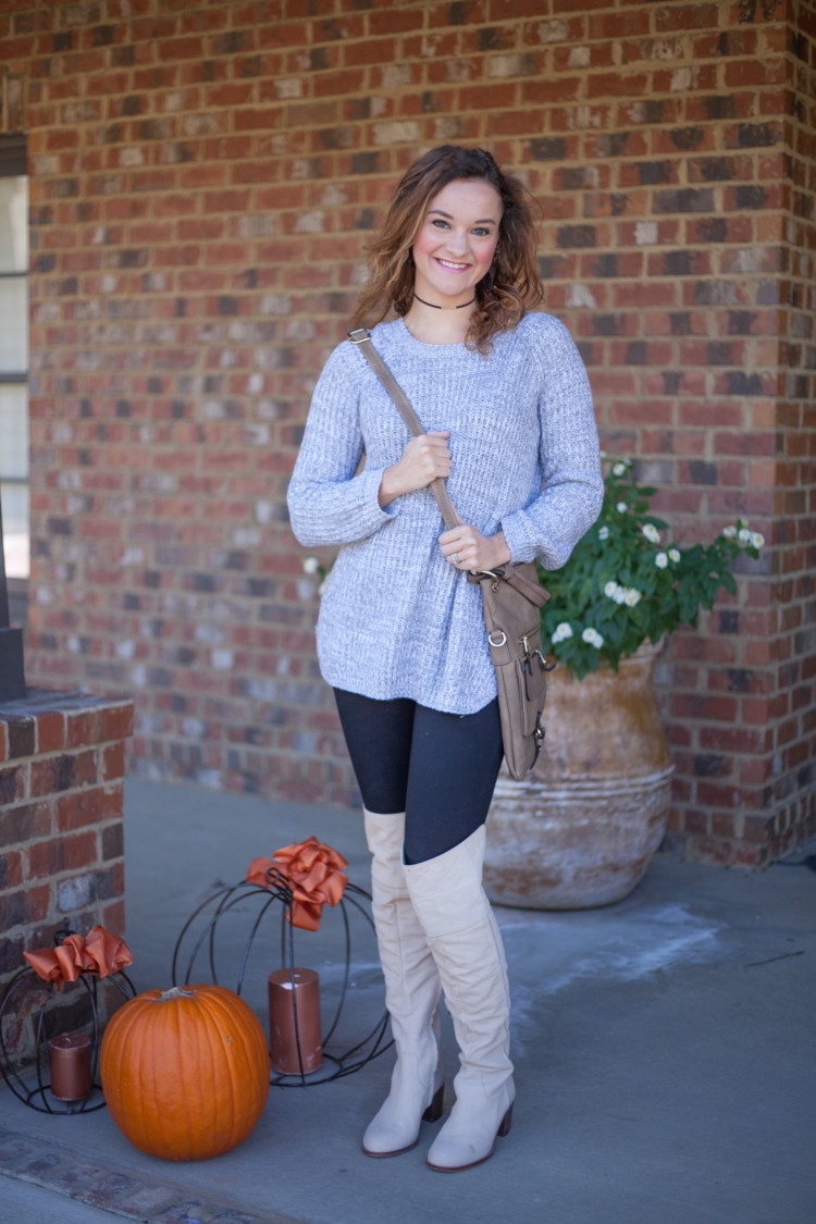 Littles Style: Gray Sweater, Over the Knee Boots styled by mom fashion blogger Heather Brown of MyLifeWellLoved.com