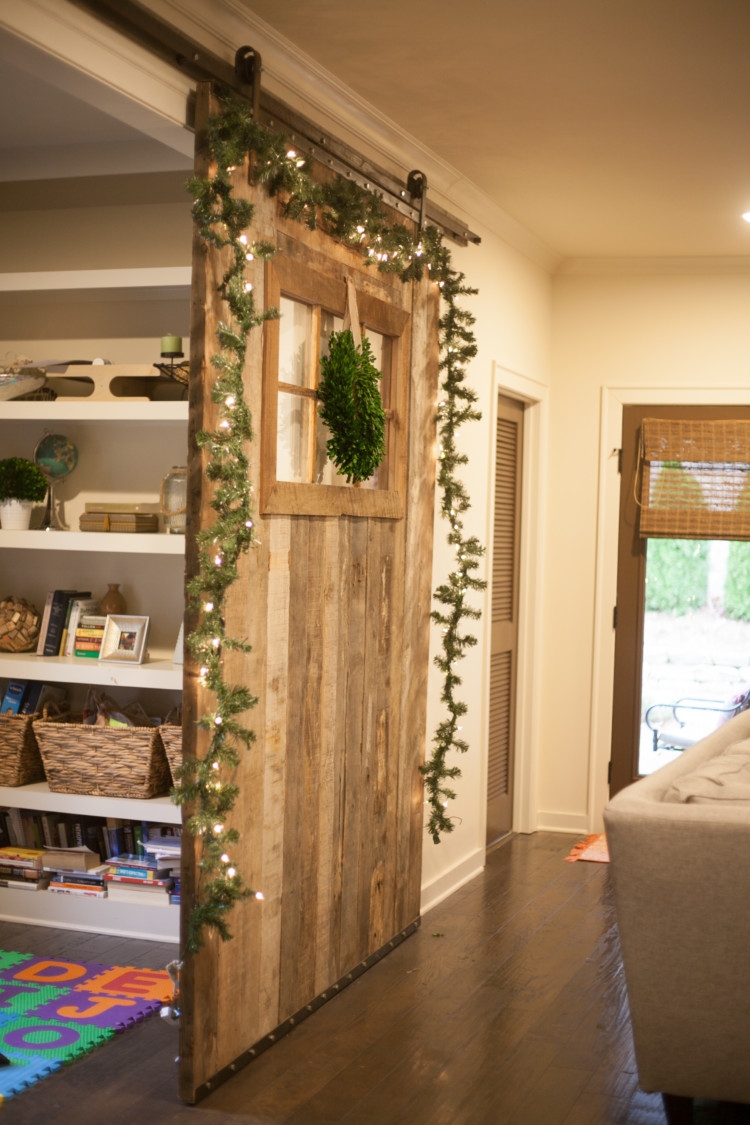 How to Decorate a Barn Door for Christmas | Silver and White Christmas Decor | Holiday Decor | Barn Door Decor for Christmas