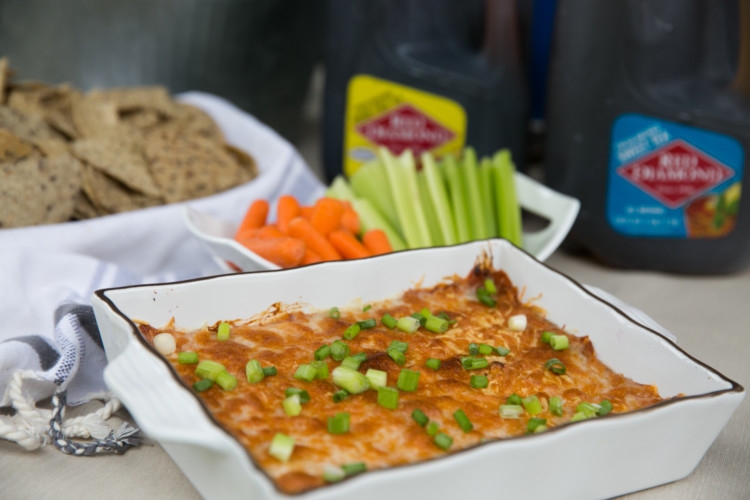 Delicious & Lightened Up BBQ Chicken Dip by Alabama health blogger My Life Well Loved // Football Tailgate recipe // Barbecue Chicken Dip Appetizer // Appetizer Recipe // Red Diamond Tea // Tailgating Set Up