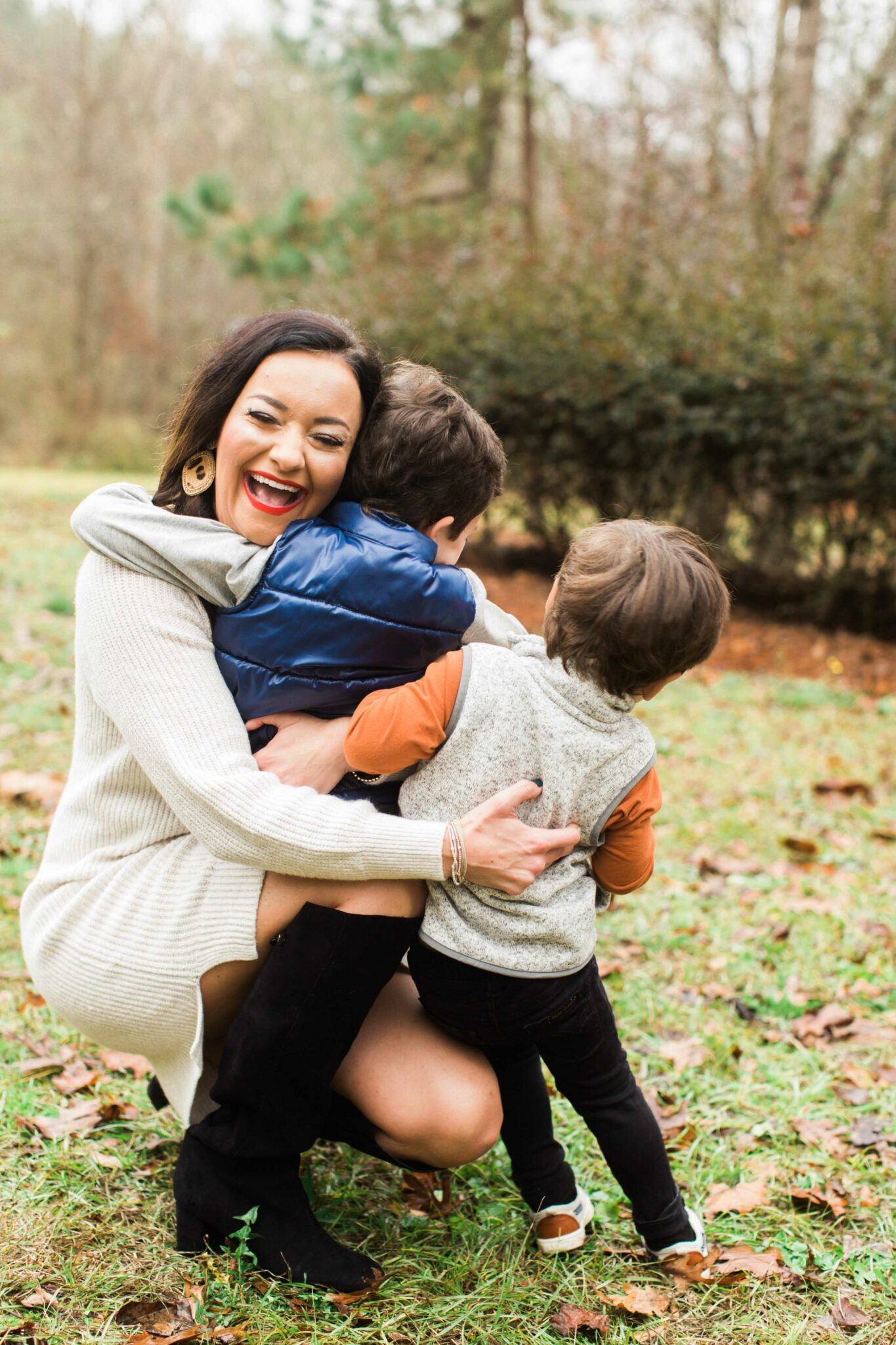 Heather and her boys share a hug 