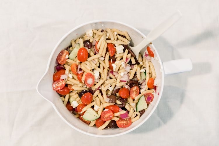 Easy Greek Pasta Salad Recipe - Healthy & Kid Friendly - by Heather at MyLifeWellLoved.com // #healthyrecipe #pastasalad #easymeal