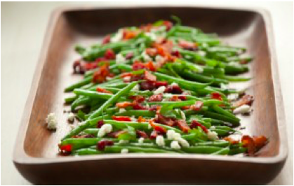 10 Minute Fancy Green Bean Recipe with Goat Cheese and Bacon