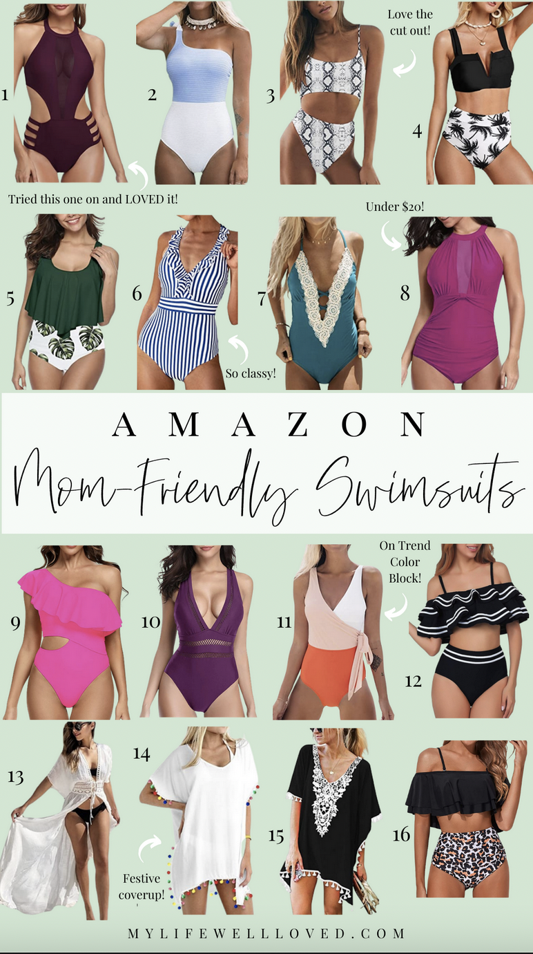 Mommy + style blogger, My Life Well Loved, shares 16 cute Target swimsuits for moms! Click here to check them out and add one to your cart!