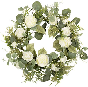 Wubxbvvx Spring Flower Wreath Artificial Floral Wreath Summer Green Eucalyptus Leaves for Front Door Wall Window and Home Decor Spring Decorations for Home Farmhouse Outdoor Flowers Wreath Decor 