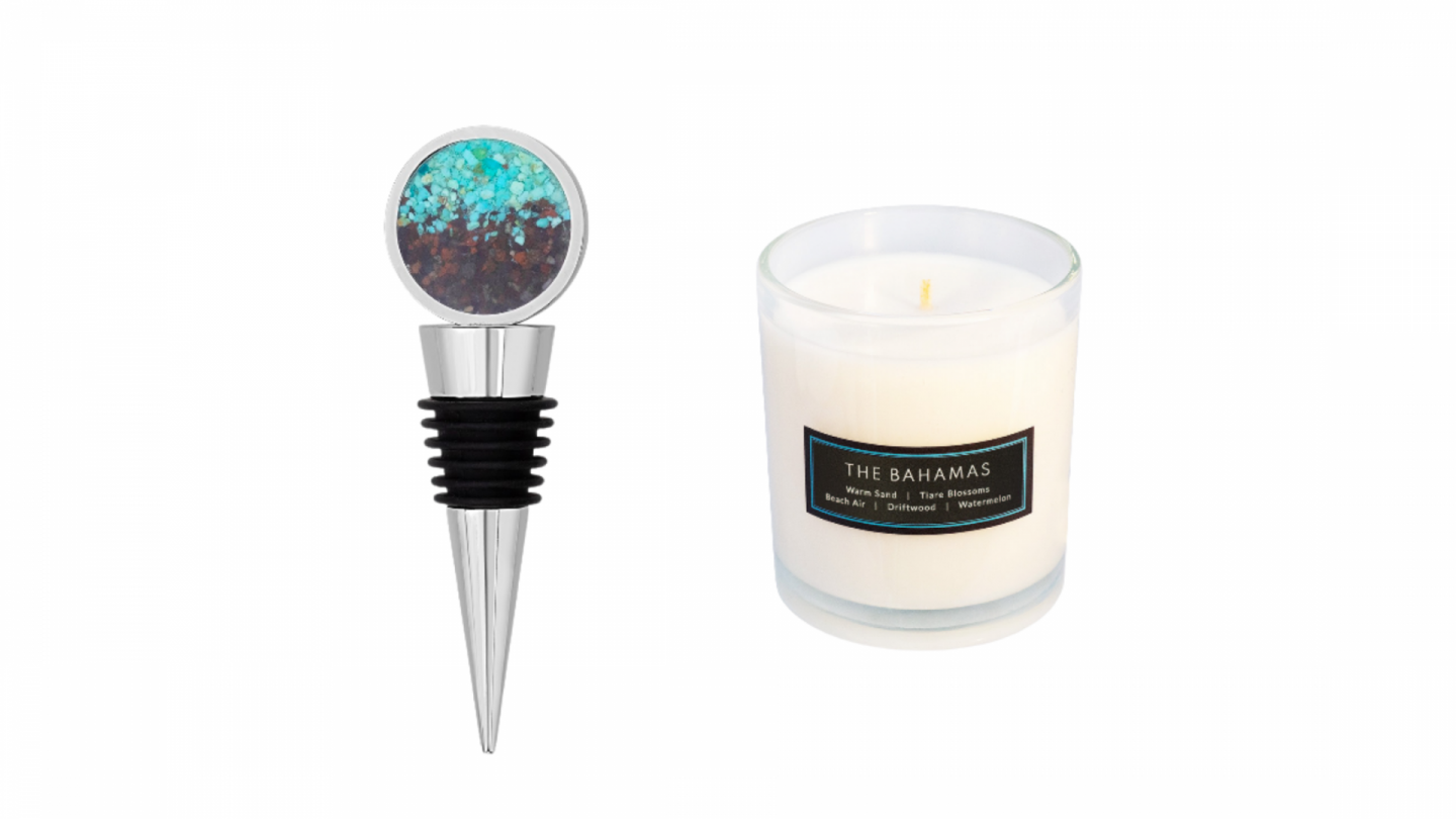 Dune and Jewelry Co wine stopper and experiential candle 