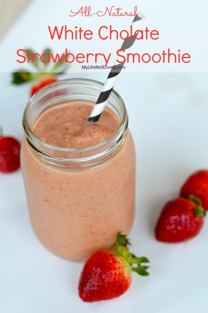 All Natural White Chocolate Peanut Butter Strawberry Smoothie with Goji Berries and Flaxseed