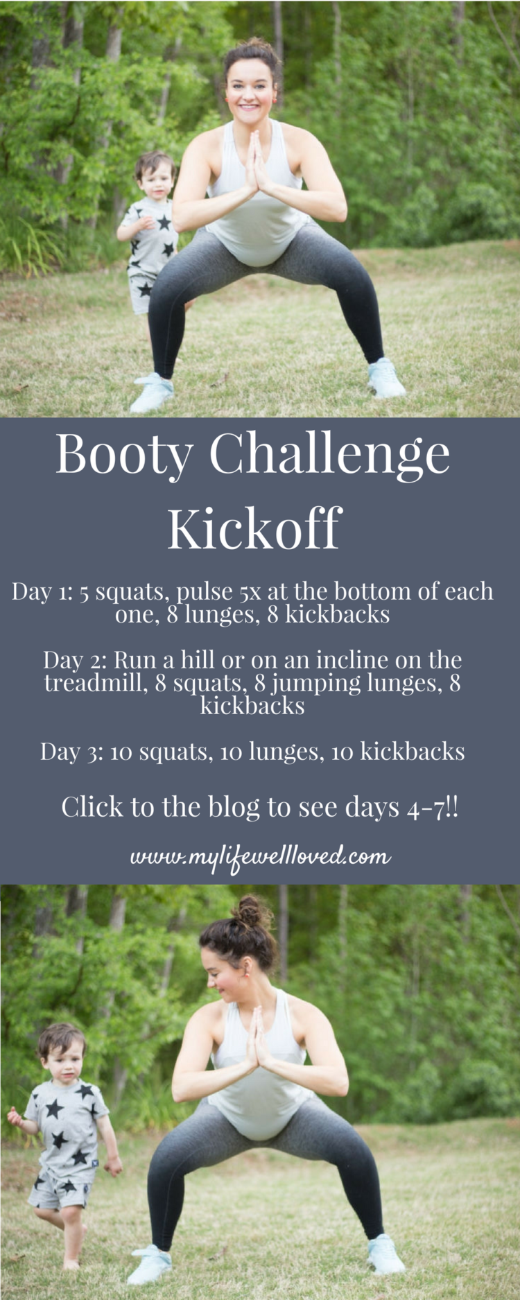 Booty Challenge from alabama healthy lifestyle blogger Heather of MyLifeWellLoved.com #momfitness #momworkout #bootyworkout #glutesworkout