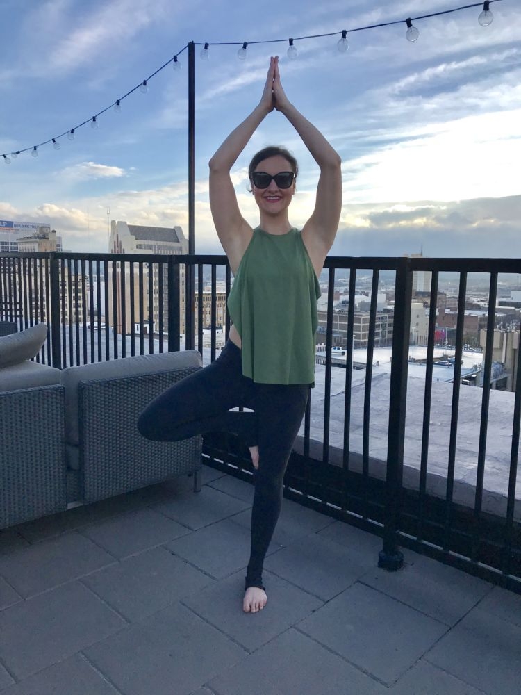 Favorite Athleisure from healthy lifestyle blogger in Alabama Heather of MyLifeWellLoved.com // rooftop yoga