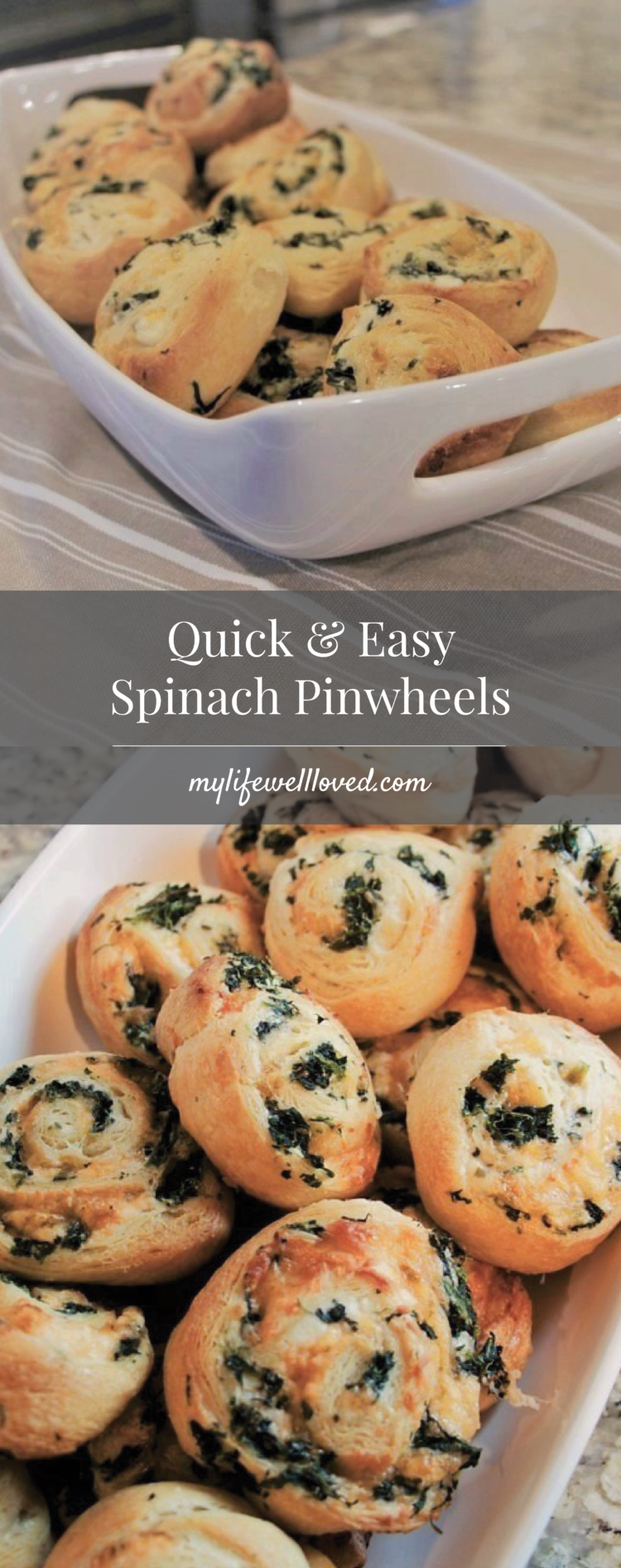 Spinach Pinwheels Appetizer from Alabama blogger Heather of MyLifeWellLoved.com // spinach pinwheels recipe // Spinach and cheese appetizer // crescent rolls appetizer recipe 